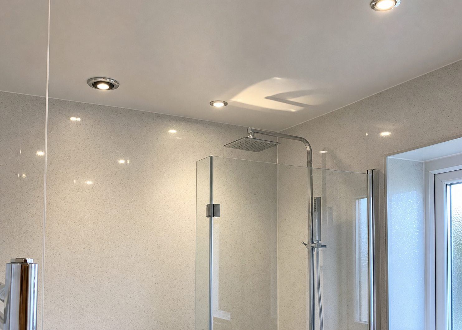 Completed bathroom downlights and illuminated shower installation